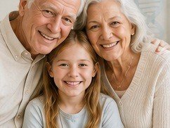 A grandmother and grandfather with their granddaughter
